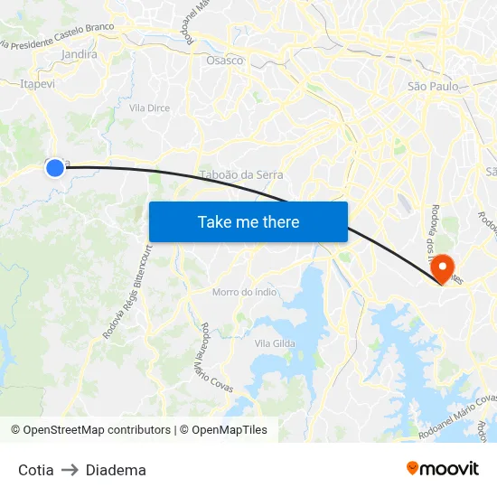 Cotia to Diadema map