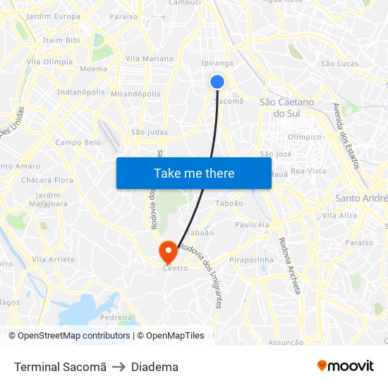 Terminal Sacomã to Diadema map