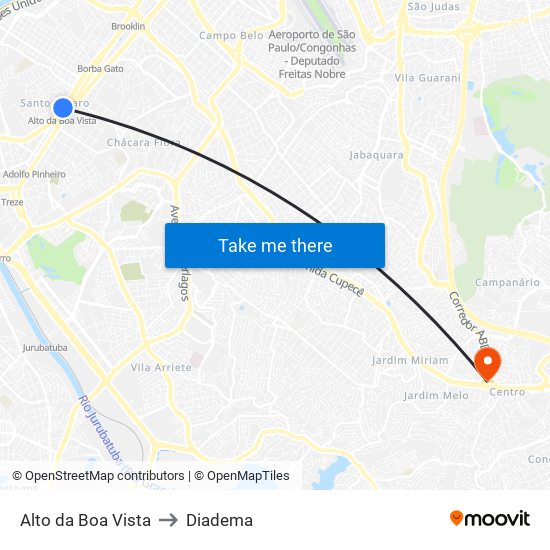 Alto da Boa Vista to Diadema map