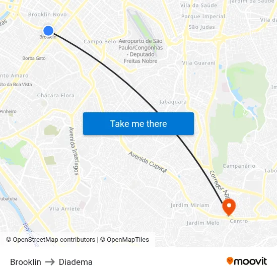 Brooklin to Diadema map