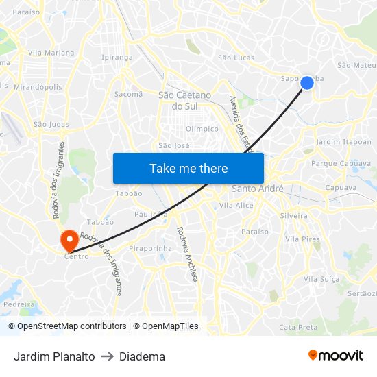 Jardim Planalto to Diadema map