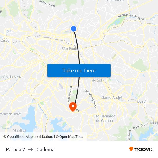 Parada 2 to Diadema map