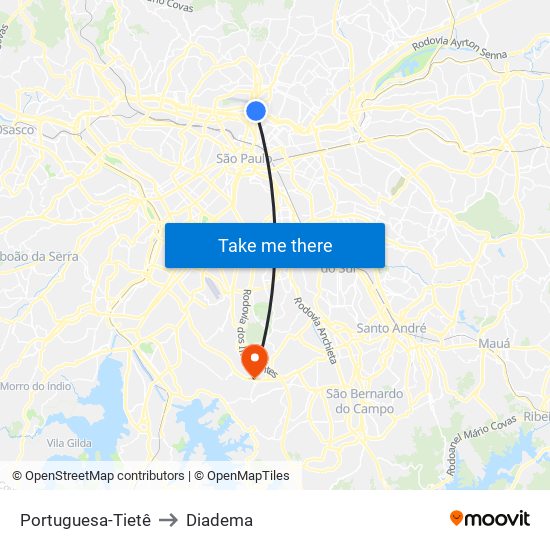 Portuguesa-Tietê to Diadema map