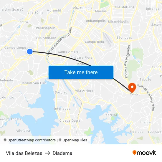 Vila das Belezas to Diadema map