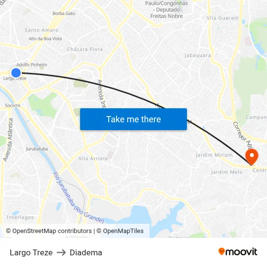 Largo Treze to Diadema map