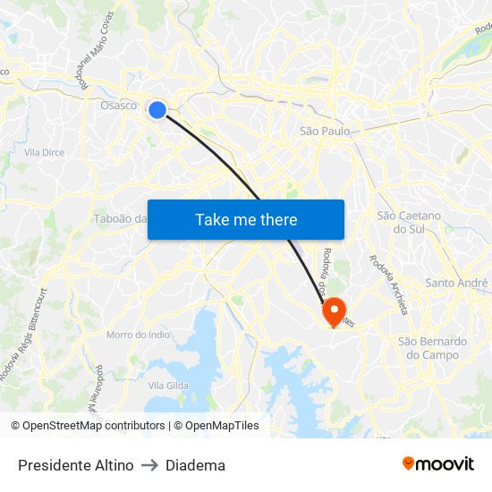 Presidente Altino to Diadema map