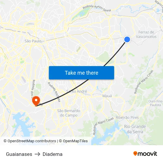 Guaianases to Diadema map