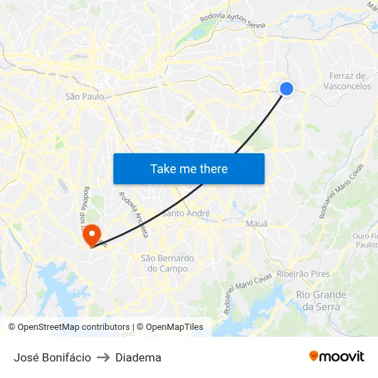 José Bonifácio to Diadema map