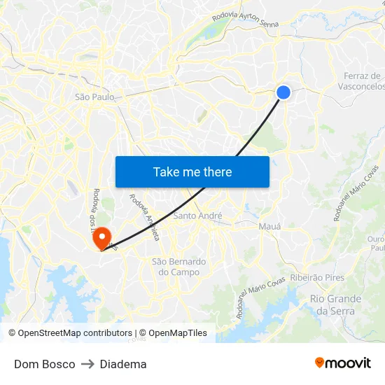 Dom Bosco to Diadema map