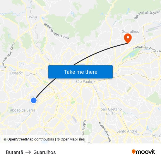 Butantã to Guarulhos map