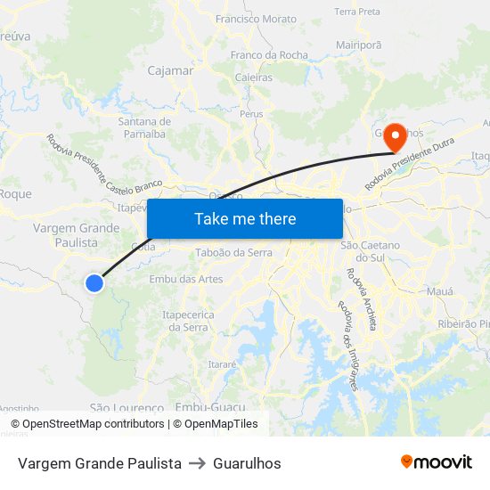 Vargem Grande Paulista to Guarulhos map