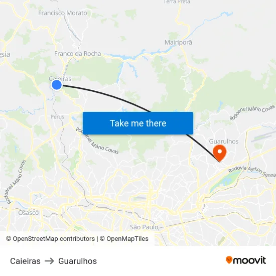 Caieiras to Guarulhos map