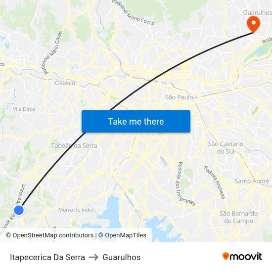 Itapecerica Da Serra to Guarulhos map