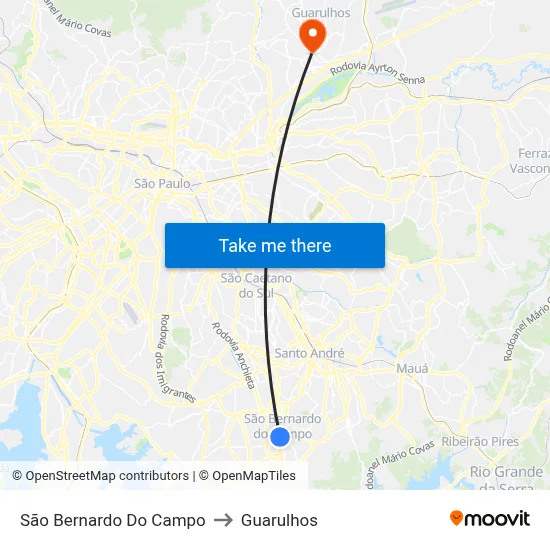 São Bernardo Do Campo to Guarulhos map