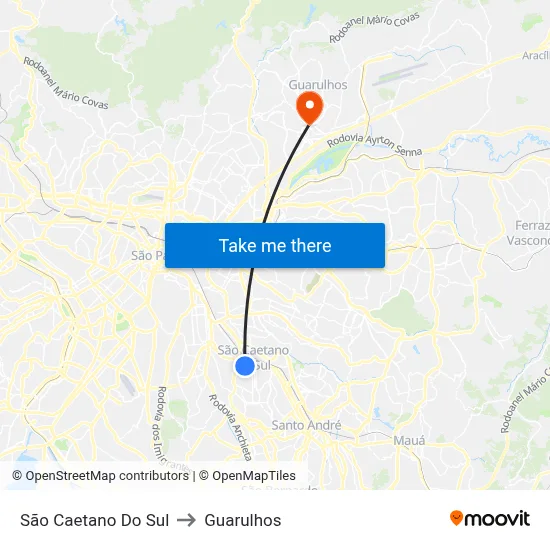 São Caetano Do Sul to Guarulhos map