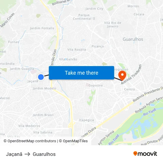 Jaçanã to Guarulhos map