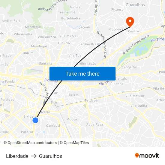Liberdade to Guarulhos map