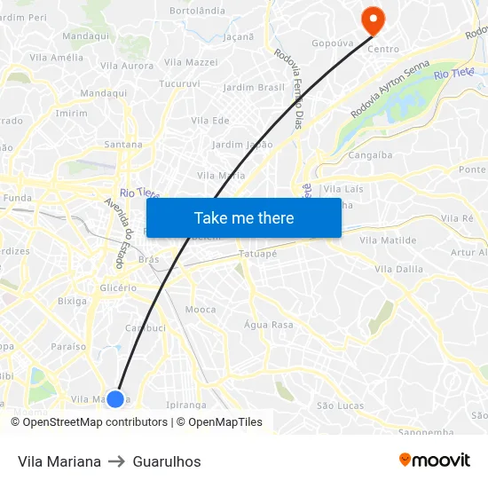 Vila Mariana to Guarulhos map