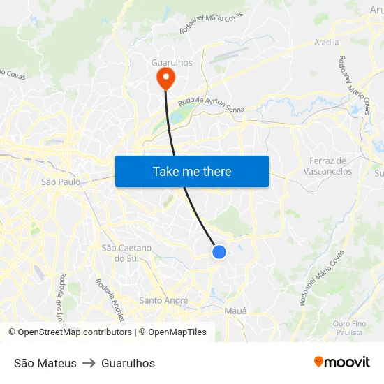 São Mateus to Guarulhos map