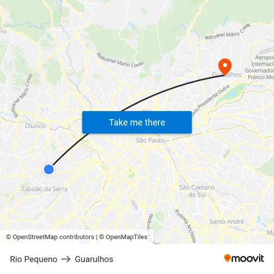 Rio Pequeno to Guarulhos map