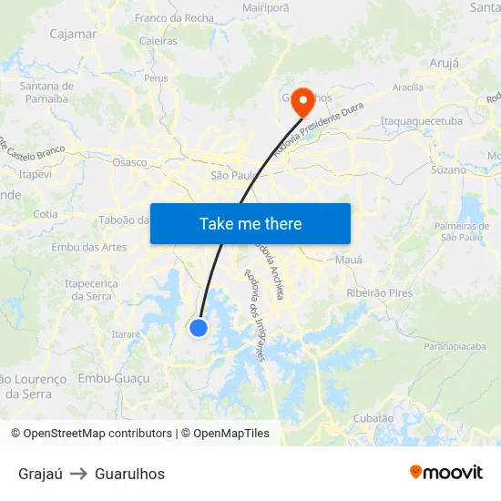 Grajaú to Guarulhos map