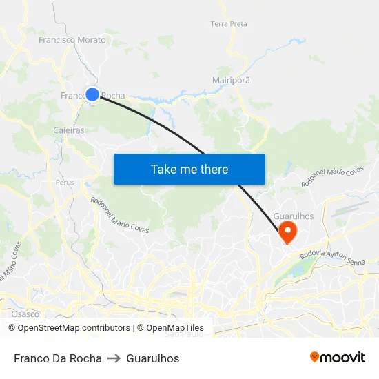 Franco Da Rocha to Guarulhos map