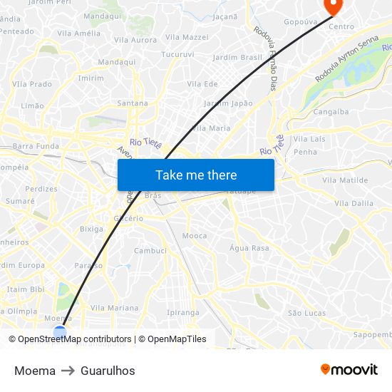 Moema to Guarulhos map