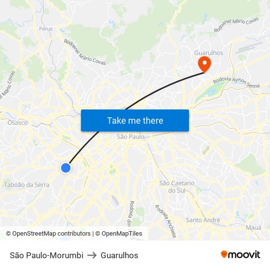 São Paulo-Morumbi to Guarulhos map