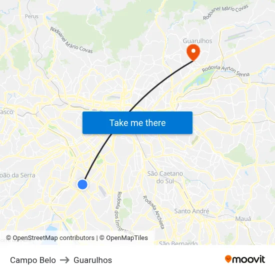 Campo Belo to Guarulhos map
