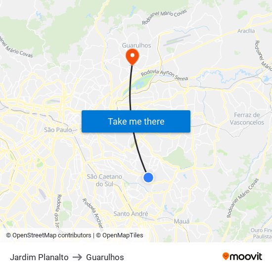 Jardim Planalto to Guarulhos map