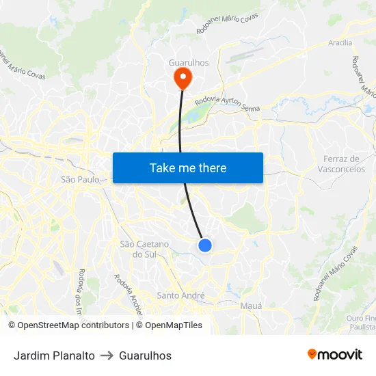 Jardim Planalto to Guarulhos map
