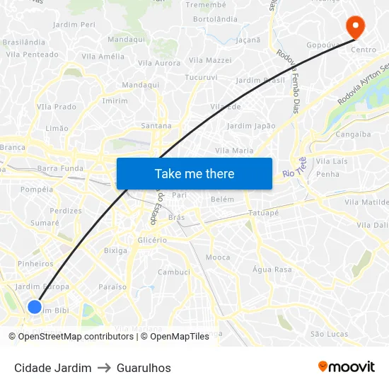 Cidade Jardim to Guarulhos map
