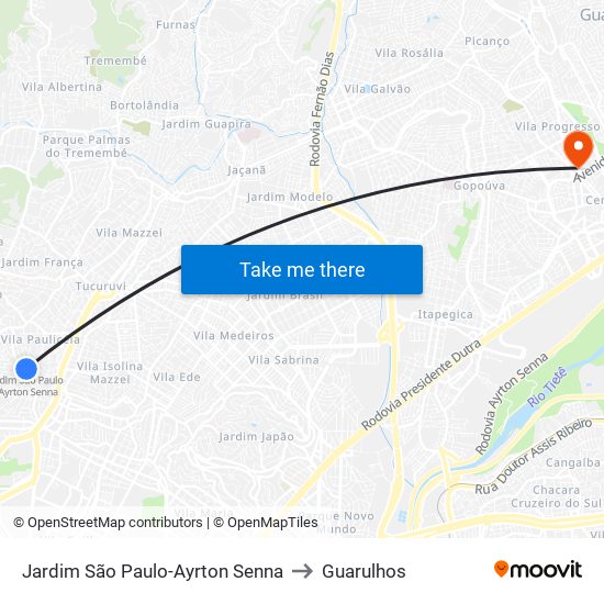 Jardim São Paulo-Ayrton Senna to Guarulhos map