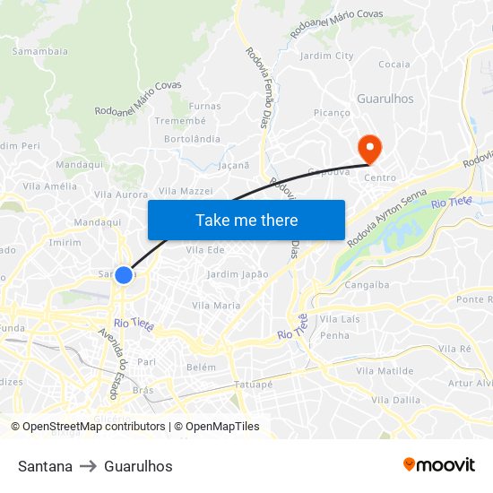 Santana to Guarulhos map