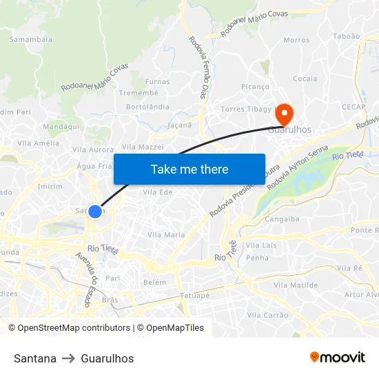 Santana to Guarulhos map
