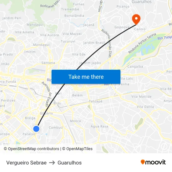 Vergueiro Sebrae to Guarulhos map