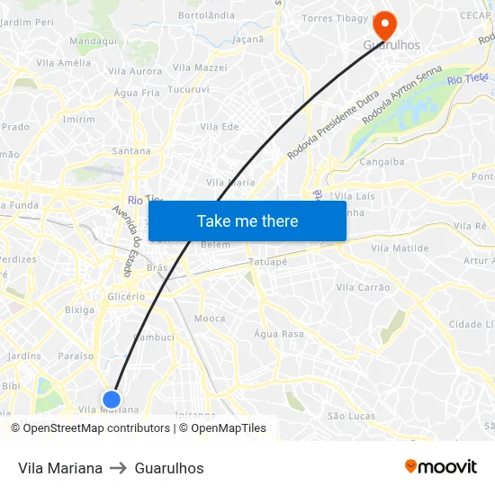 Vila Mariana to Guarulhos map