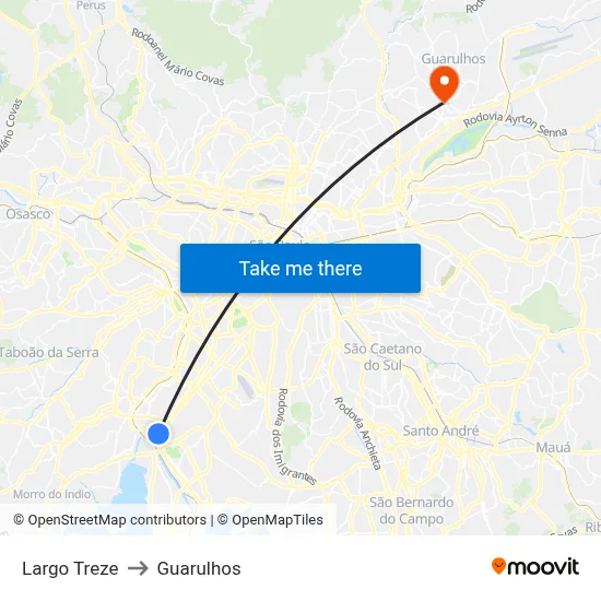 Largo Treze to Guarulhos map