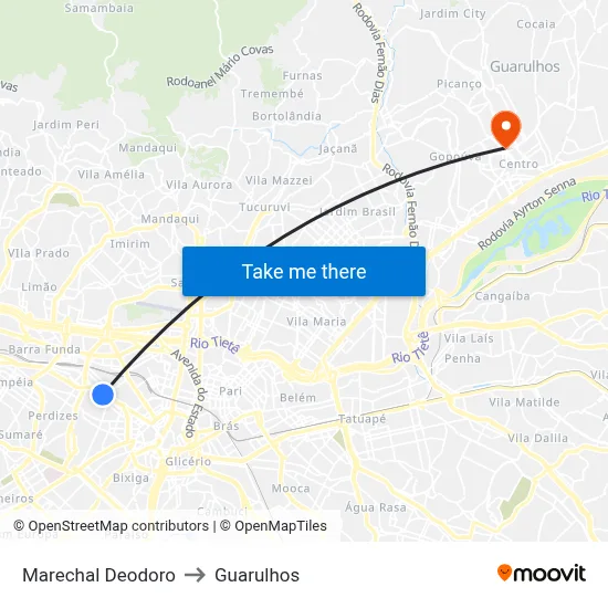 Marechal Deodoro to Guarulhos map