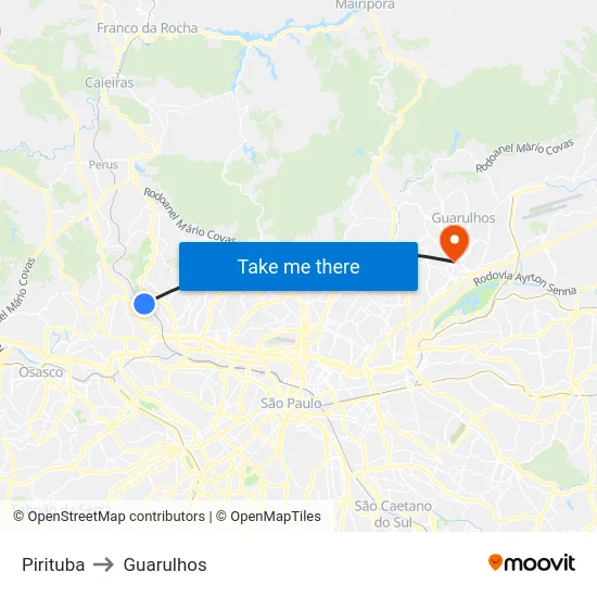 Pirituba to Guarulhos map