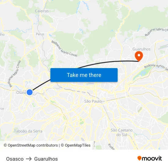 Osasco to Guarulhos map