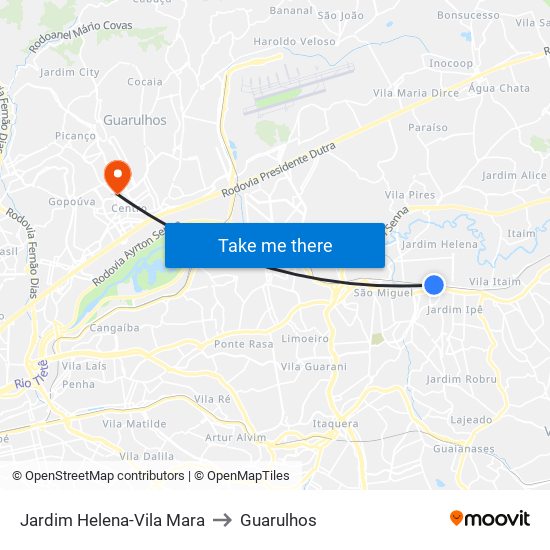 Jardim Helena-Vila Mara to Guarulhos map