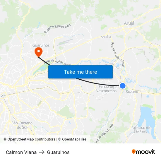 Calmon Viana to Guarulhos map