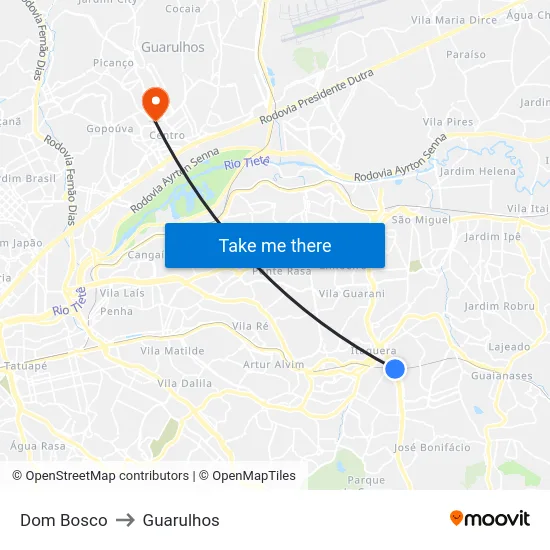 Dom Bosco to Guarulhos map
