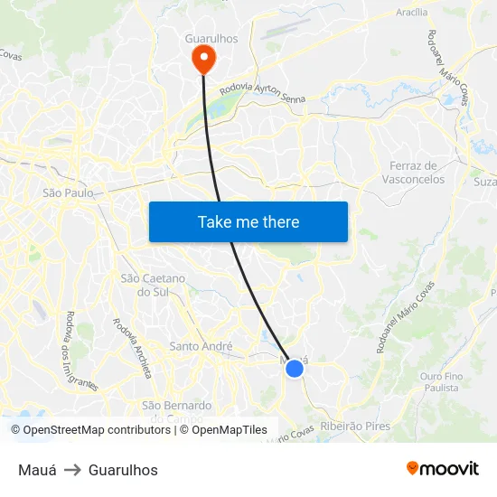 Mauá to Guarulhos map