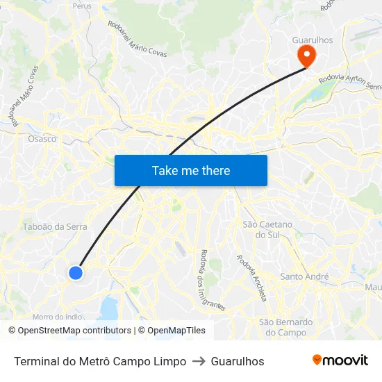 Terminal do Metrô Campo Limpo to Guarulhos map