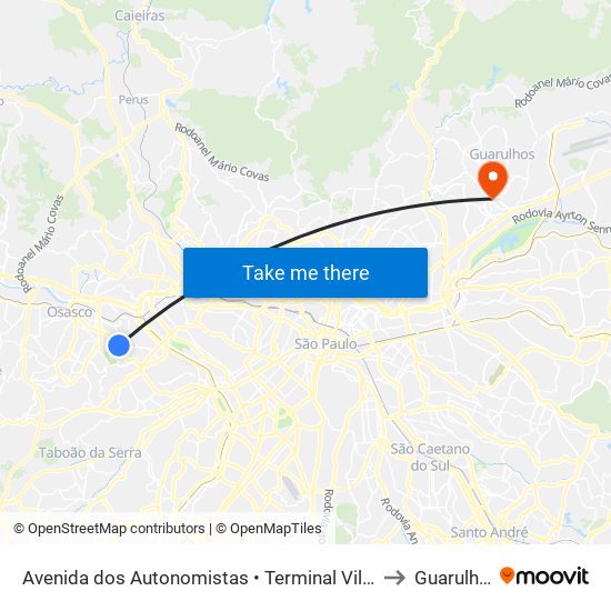 Avenida dos Autonomistas • Terminal Vila Yara to Guarulhos map