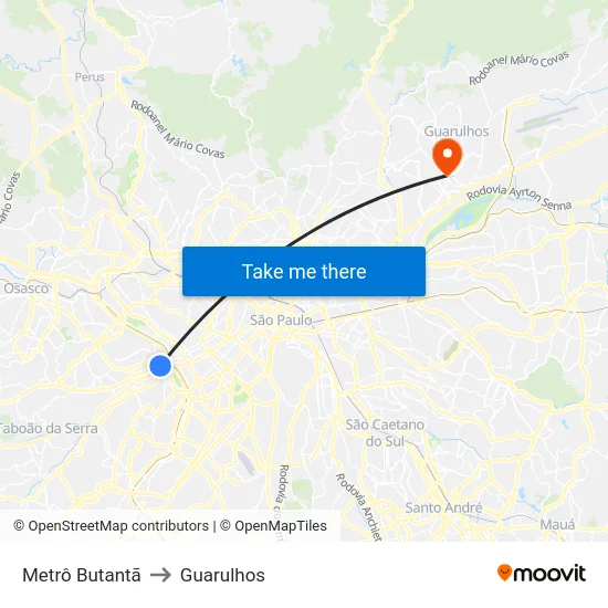 Metrô Butantã to Guarulhos map