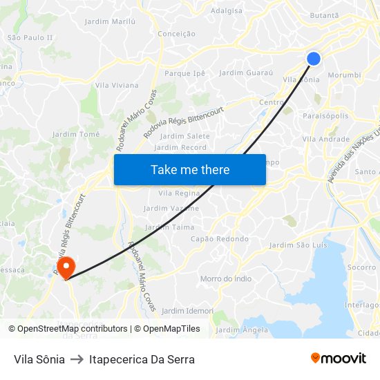 Vila Sônia to Itapecerica Da Serra map