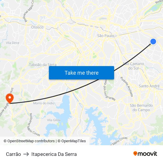 Carrão to Itapecerica Da Serra map